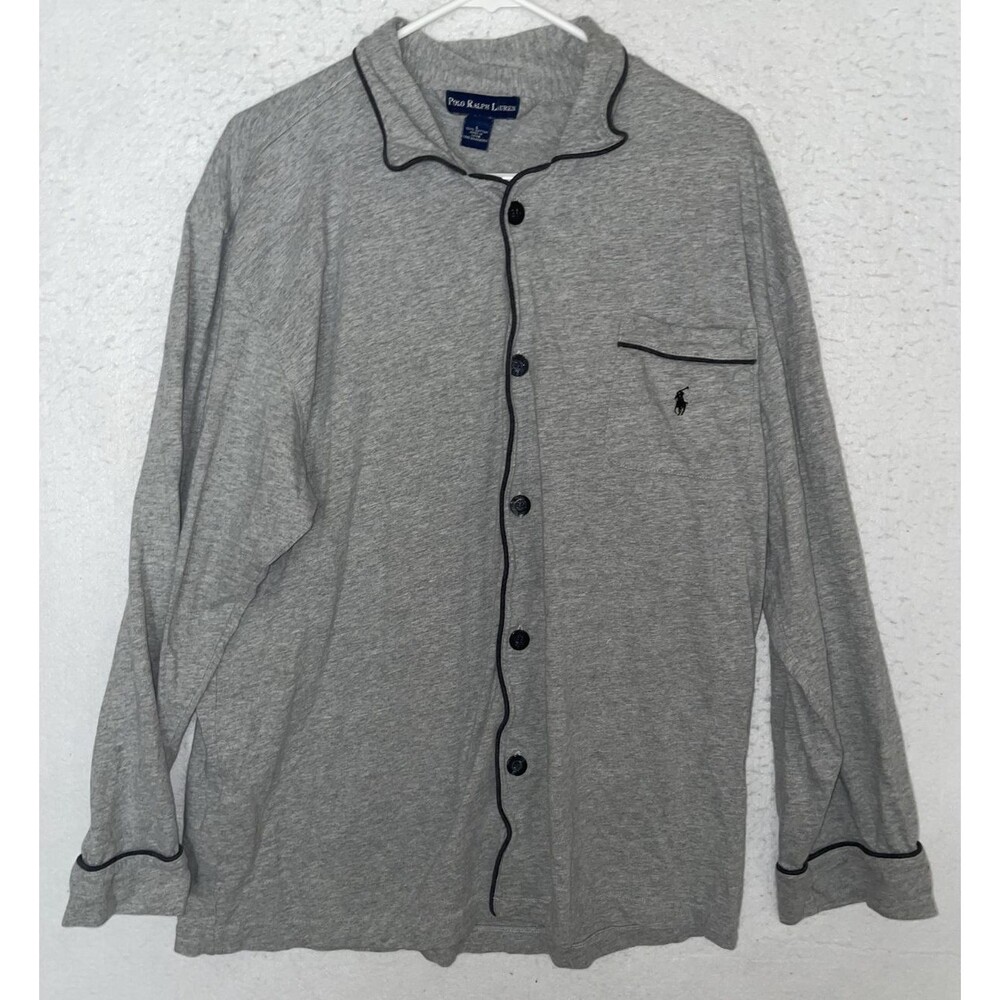 Polo Ralph Lauren Pajama Top Mens sz L Heather Gray Pocket Buttons Notch Collar